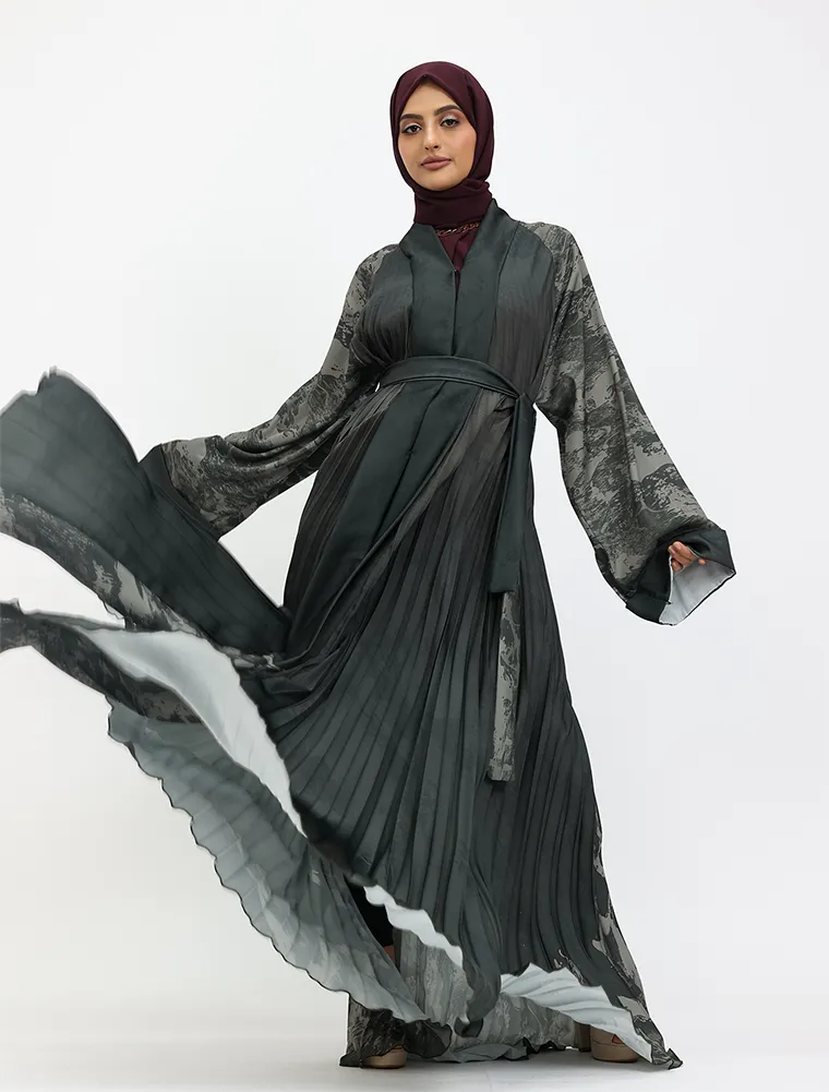 Green Marble Pleated Silhouette Abaya